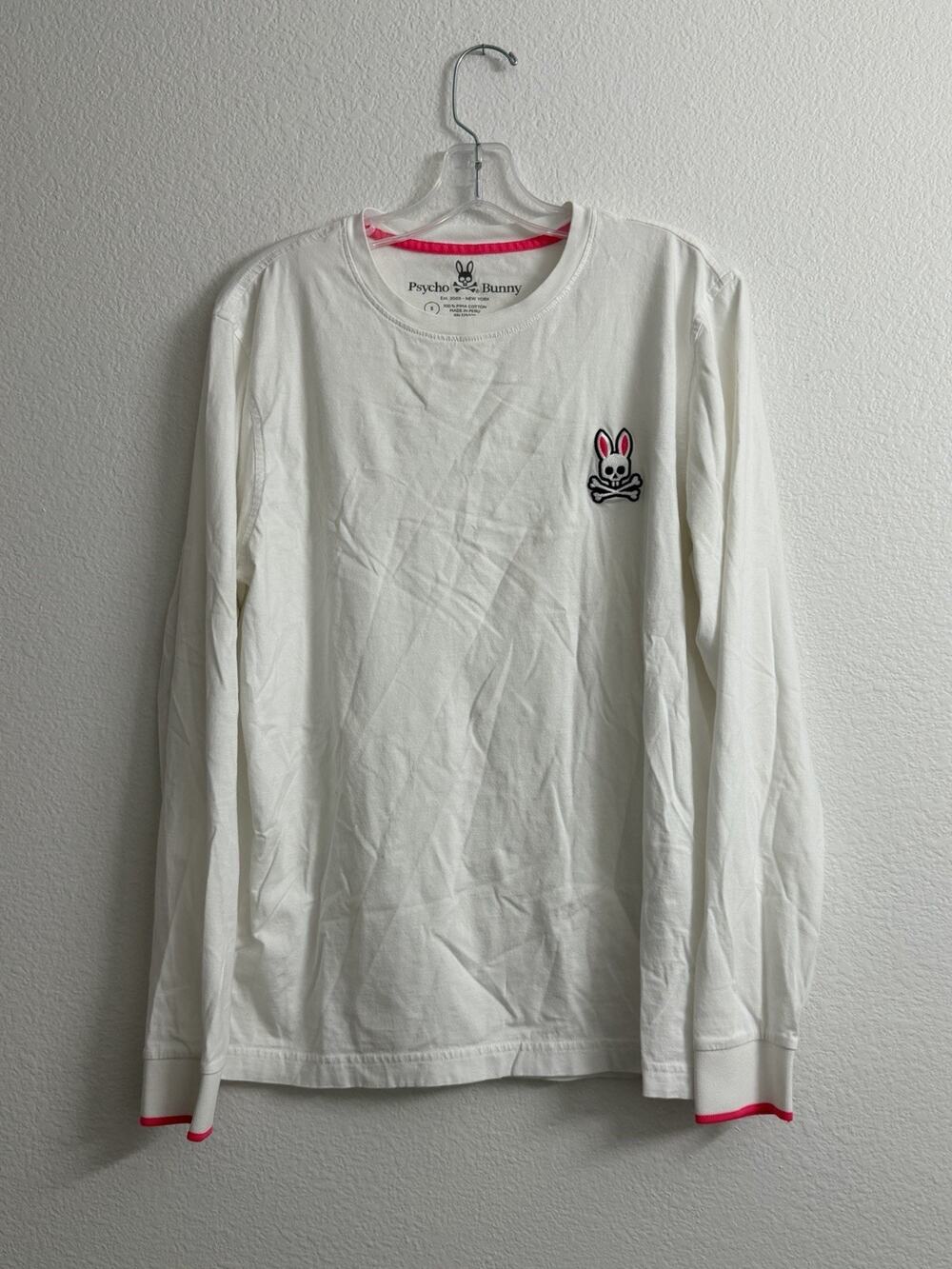 Psycho Bunny Shirt Size 5 White Long Sleeve Skull Logo Cotton T-Shirt